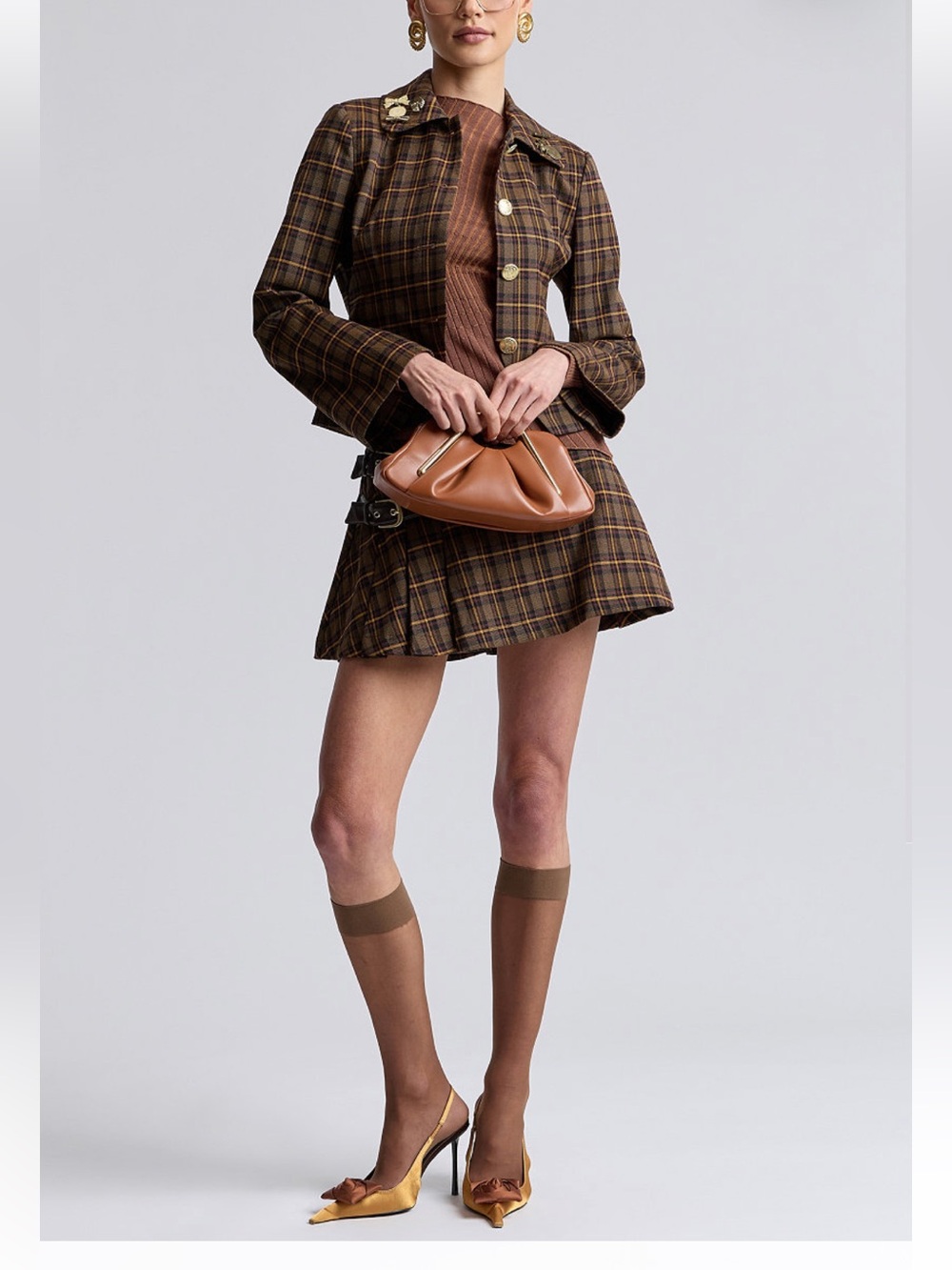 Avec Les Filles Brown Plaid Mini Skirt